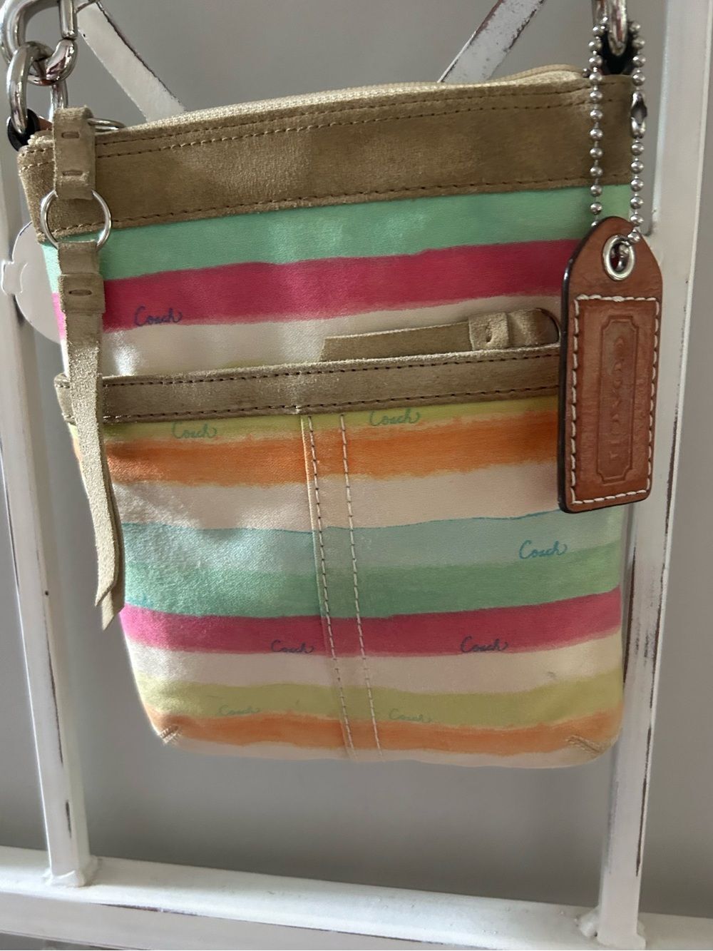Coach Hamptons Watercolor Stripe Swingpack Crossbody Bag Pastel Canvas Y2K 10718